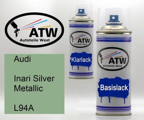 Audi, Inari Silver Metallic, L94A: 400ml Sprühdose + 400ml Klarlack - Set, von ATW Autoteile West.